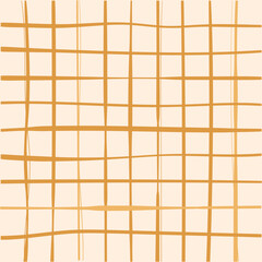 Hand drawn cute grid. doodle beige, brown, pale, yellow plaid pattern with Checks. Graph square background with texture. Line art freehand grid vector outline grunge print