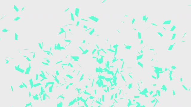 Falling Cyan Confetti on white, green and alpha matte background, holiday and festive fun concept