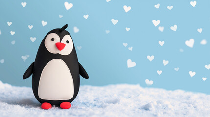 cute cartoon penguin  on snow blue background