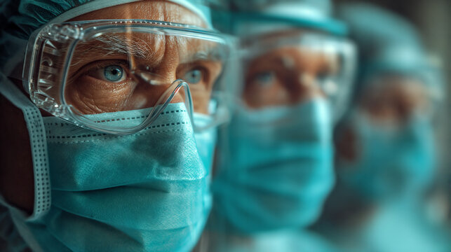 on the lookout for health: an international team of professional doctors stand together and look into the camera