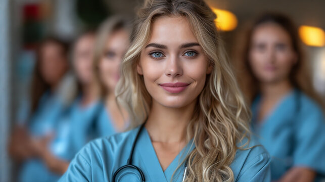 on the lookout for health: an international team of professional doctors stand together and look into the camera