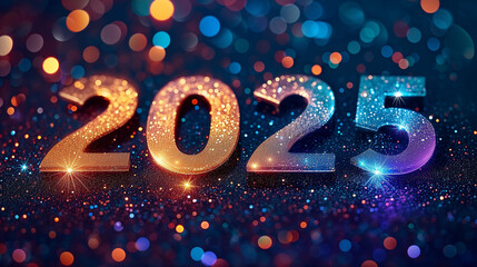 Frohes Neues Jahr, Feiern, Silvester, Sylvester, 2025 Farben, Hintergrund. Karte Design. Glitter Licht, Luxus, Premium, generative AI	 - obrazy, fototapety, plakaty