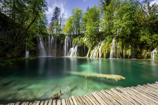 View of Plitvice national park waterfalls in Croatia.
