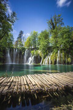 View of Plitvice national park waterfalls in Croatia.