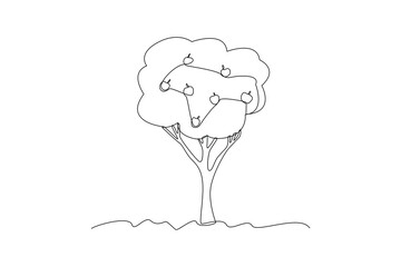 Continuous one line drawing of green trees of cherry tree. Eco natural symbol hand drawn minimalist concept. Modern single line draw design vector graphic illustration