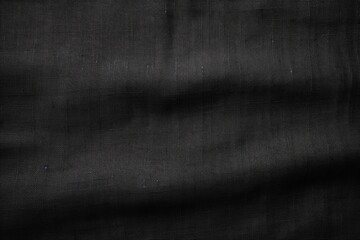 Black organic fabric bag pattern on linen background. - obrazy, fototapety, plakaty