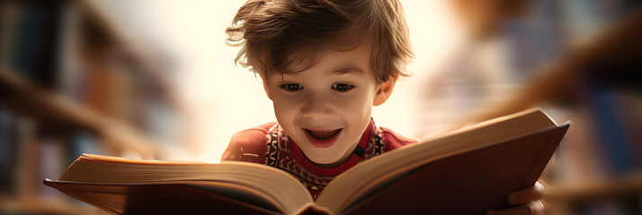 Learning and exploring new horizons concepts with Fascinated young boy immersed in his book story