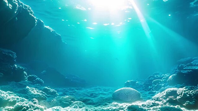 Blue ocean underwater world with beautiful sunlight shining. Blue Water Tropical Reef. Tropical underwater sea fish. Colorful tropical coral reef. Scene reef. Marine life sea world. Underwater fish re