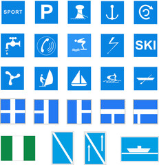 Panneau de code de navigation fluviale : Ensemble de panneaux d'autorisation et d'avertissement	