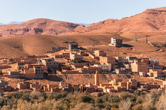 View of Boumalne Dades, a small town on the High Atlas mountain range, Ouarzazate, Morocco.