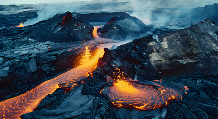 Volcano eruptions with lava flow - inferno on Earth