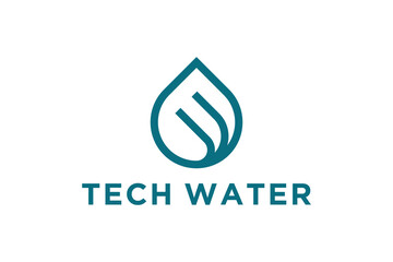 Water drop logo with line shape circuit board technology icon symbol.