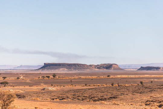 View of the plateau and valley near the Sahara desert in Errachidia Province, Morocco.