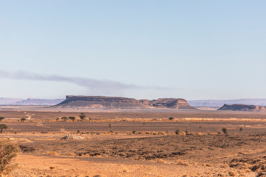 View of the plateau and valley near the Sahara desert in Errachidia Province, Morocco.