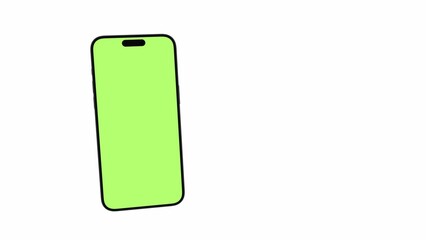 Mobile phone with blank green screen, front view, isolated on white background. For presentation on mockup screen 3D render