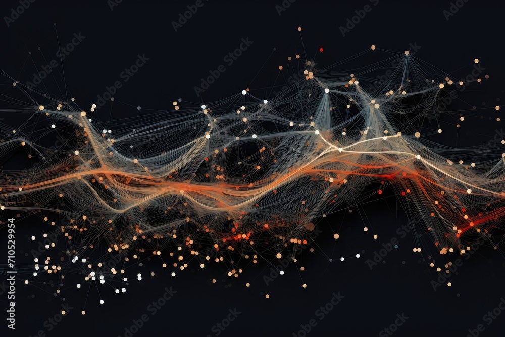 Poster a mesmerizing computer-generated image featuring an intricate arrangement of lines and dots, an abst