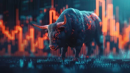 Foto op Canvas Financial and business abstract background with candle stock graph chart. Bull vs bear concept traders concept © Onchira