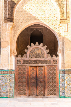 View of the Madrasa Bou Inania, an old Koranic school in Meknes Medina, Morocco.