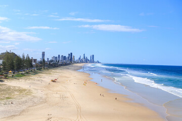 Sunny Day at Gold Coast Beach with Cityscape View