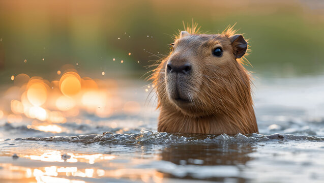 capybara swimming in the lake
