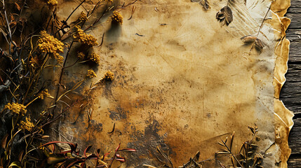 Antique vintage background with worn parchment textures and pollen time