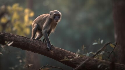 Japanese macaque sitting on a tree