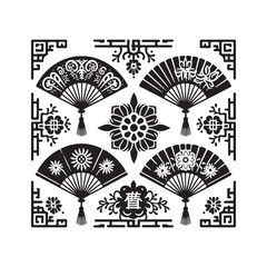 Mystical Elegance Unveiled: A Captivating Collection of Chinese Fans Silhouette Stock for Enthusiasts - Chinese New Year Silhouette - Chinese Fans Vector Stock
