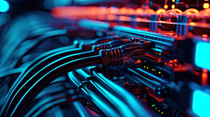 A modern server unit with carefully organized cables creating accuracy and order