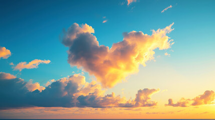 Fototapeta na wymiar Romantic cloudy sky at the sunset with heart shaped clouds. Love concept. Generative AI