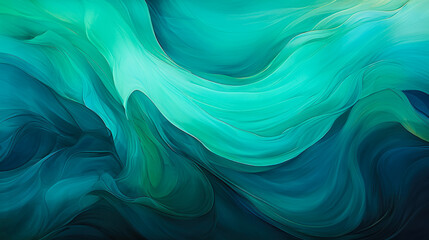 Ethereal emerald green waves flowing with silky smoothness, embodying tranquility and the artistic essence of nature's fluidity