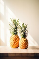 Two pineapples on a minimal style day light background.