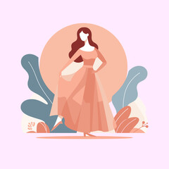 flat design of a graceful woman dancing and posing like a model