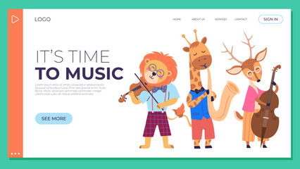 Animal party vector illustration. Celebrate with banquet happy beasts, turning forest into festive paradise colors joy. Its time to music, lion plays violin, giraffe plays saxophone, deer plays cello
