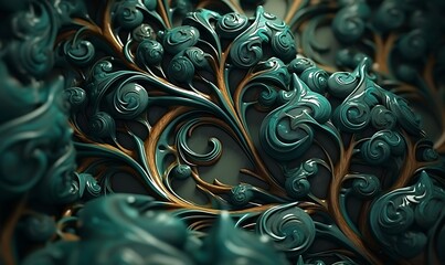 A seamless tileable jade tree pattern, spiral carvings, octane renderer, trending on CGsociety. Geneative Ai


