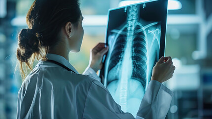 Photo of a radiologist analyzing an xray for an accurate diagnosis - obrazy, fototapety, plakaty