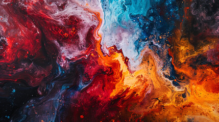 The abstraction in which the mixture of colors and forms creates an exciting chaos on canvas - obrazy, fototapety, plakaty