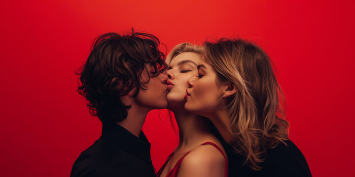 Love Triangle | Polyamores Paar k&uuml;sst zu dritt