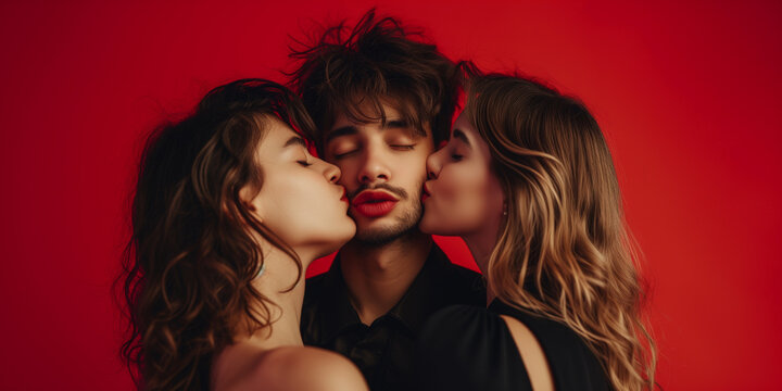 Love Triangle | Polyamorous couple kisses in threesomes