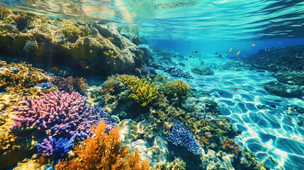 Fototapeta na wymiar The crystal clean waters of the ocean that reveal the beauty of picturesque coral reefs