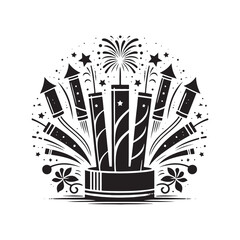 Pyrotechnic Harmony: Elevate Your Designs with Mesmerizing Chinese Firecrackers Silhouette Stock Imagery - Chinese New Year Silhouette - Chinese Firecrackers Vector Stock
