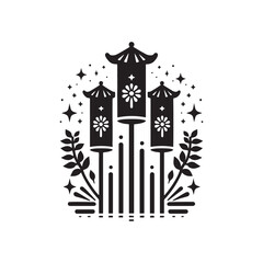 Cultural Resplendence: Captivating Chinese Firecrackers Silhouette Stock for Creative Projects - Chinese New Year Silhouette - Chinese Firecrackers Vector Stock
