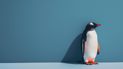 penguin on the grey background of the wall, wallpaper on the screensaver - obrazy, fototapety, plakaty