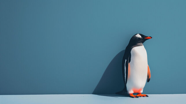 penguin on the grey background of the wall, wallpaper on the screensaver