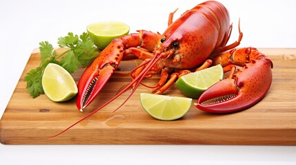 Cooked crabs on wooden board, lime, ice cubes .with herbs and spices.white background and dark background.