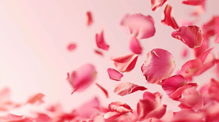 Pink Rose Petals Flying through the Air Background