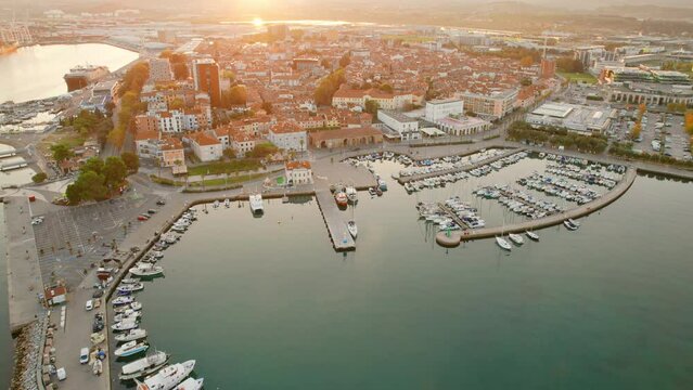 Skyline of the Koper town at sunrise, Adriatic sea coast of Slovenia
