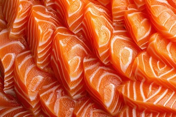 Close-Up View of Freshly Sliced Salmon Sashimi Prepared for Traditional Japanese Cuisine