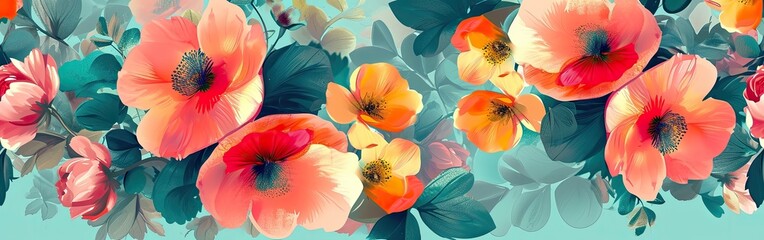 Red and Yellow Flowers Painting on Blue Background