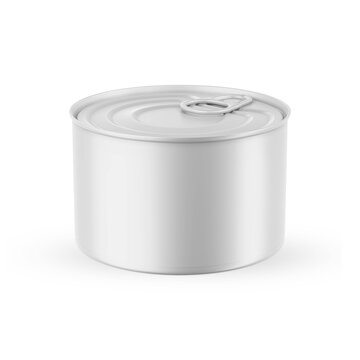 canned food round tin metal aluminum can on white background