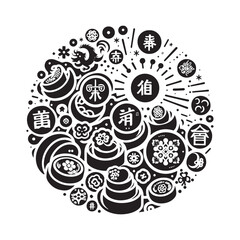 Celestial Abundance Embodied: Exquisite Chinese Coins Silhouette Portraits Perfect for Stock Enthusiasts during the Chinese New Year - Chinese New Year Silhouette - Chinese Coins Vector Stock
